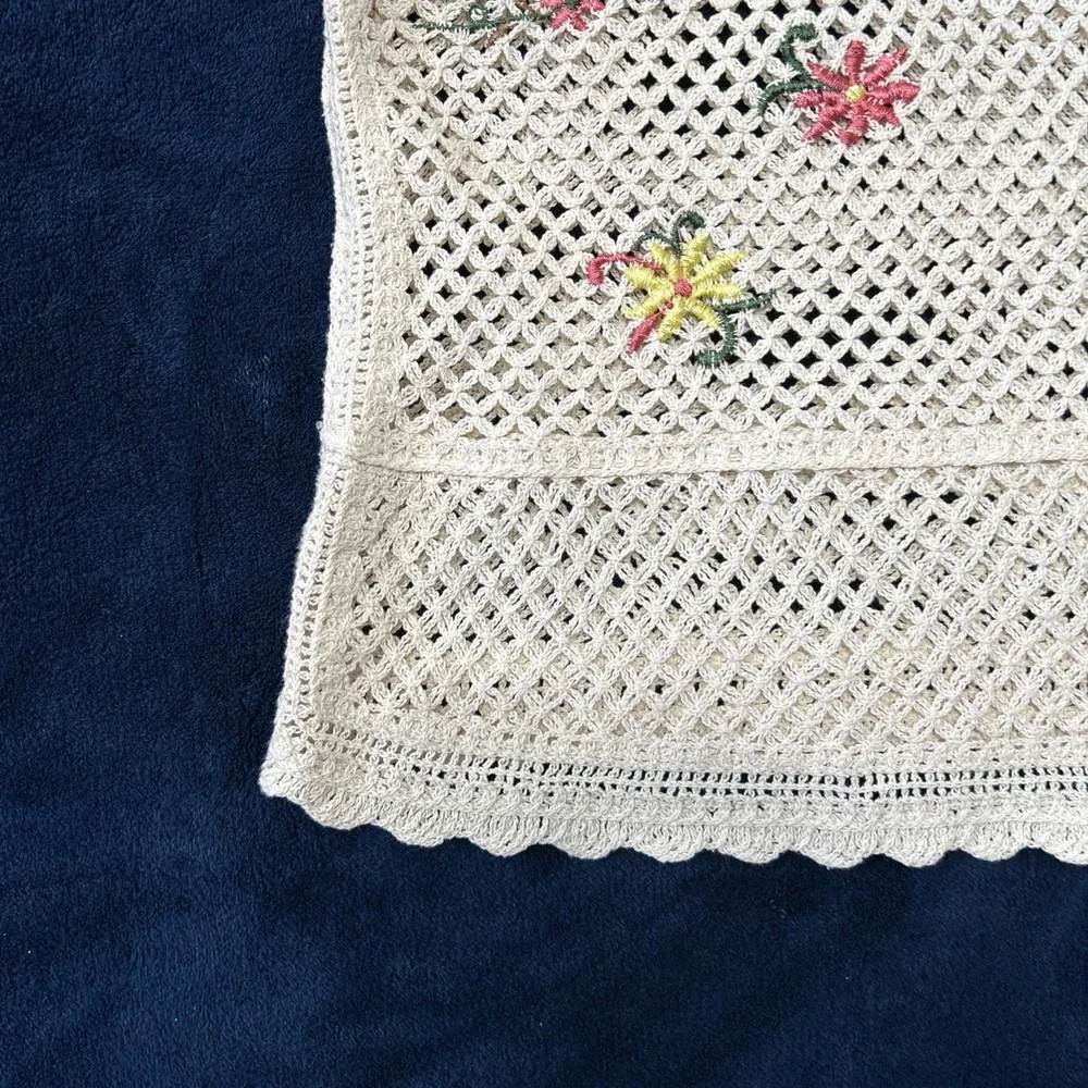 Rebellion Again Womens Crochet Crop Top Size L Cream Embroidered Dainty Festival